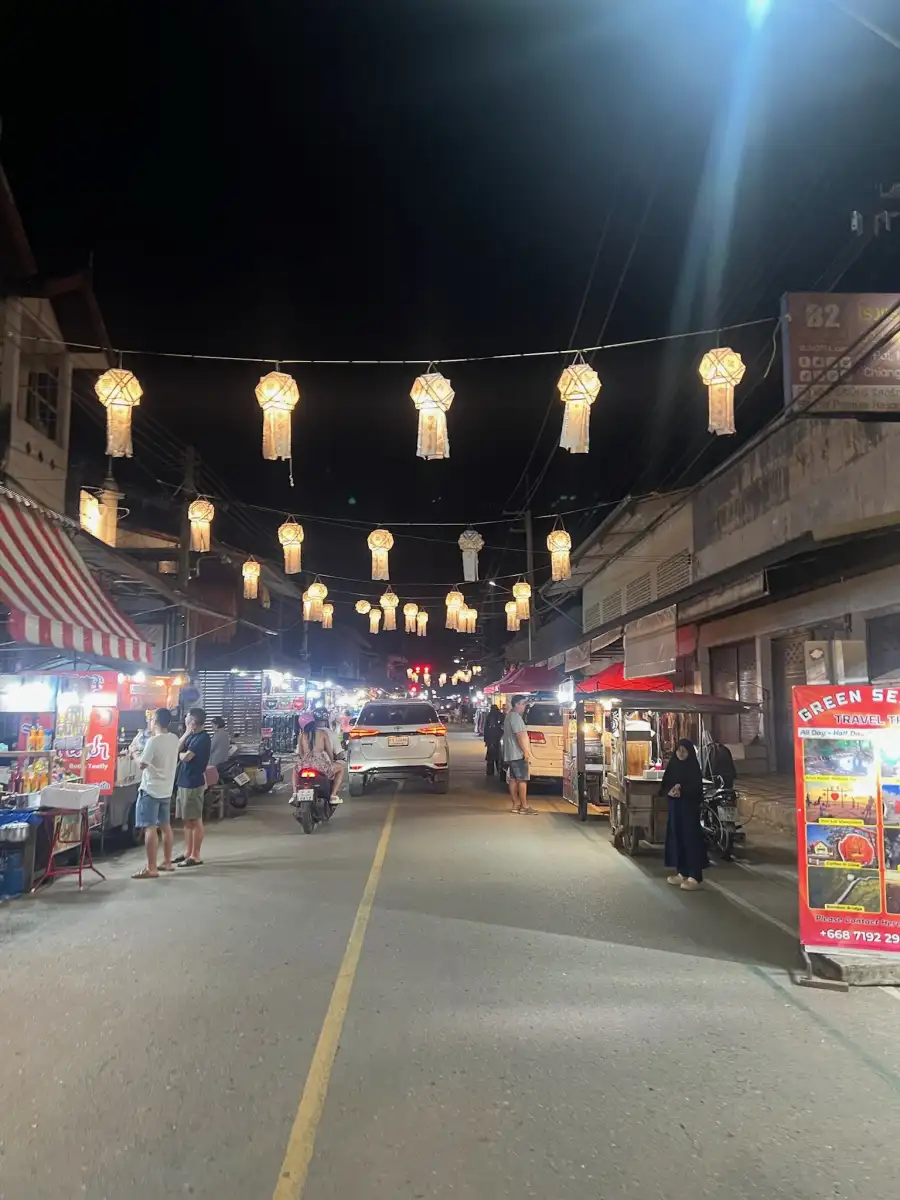 Night market lights and street food, Northern Thailand
