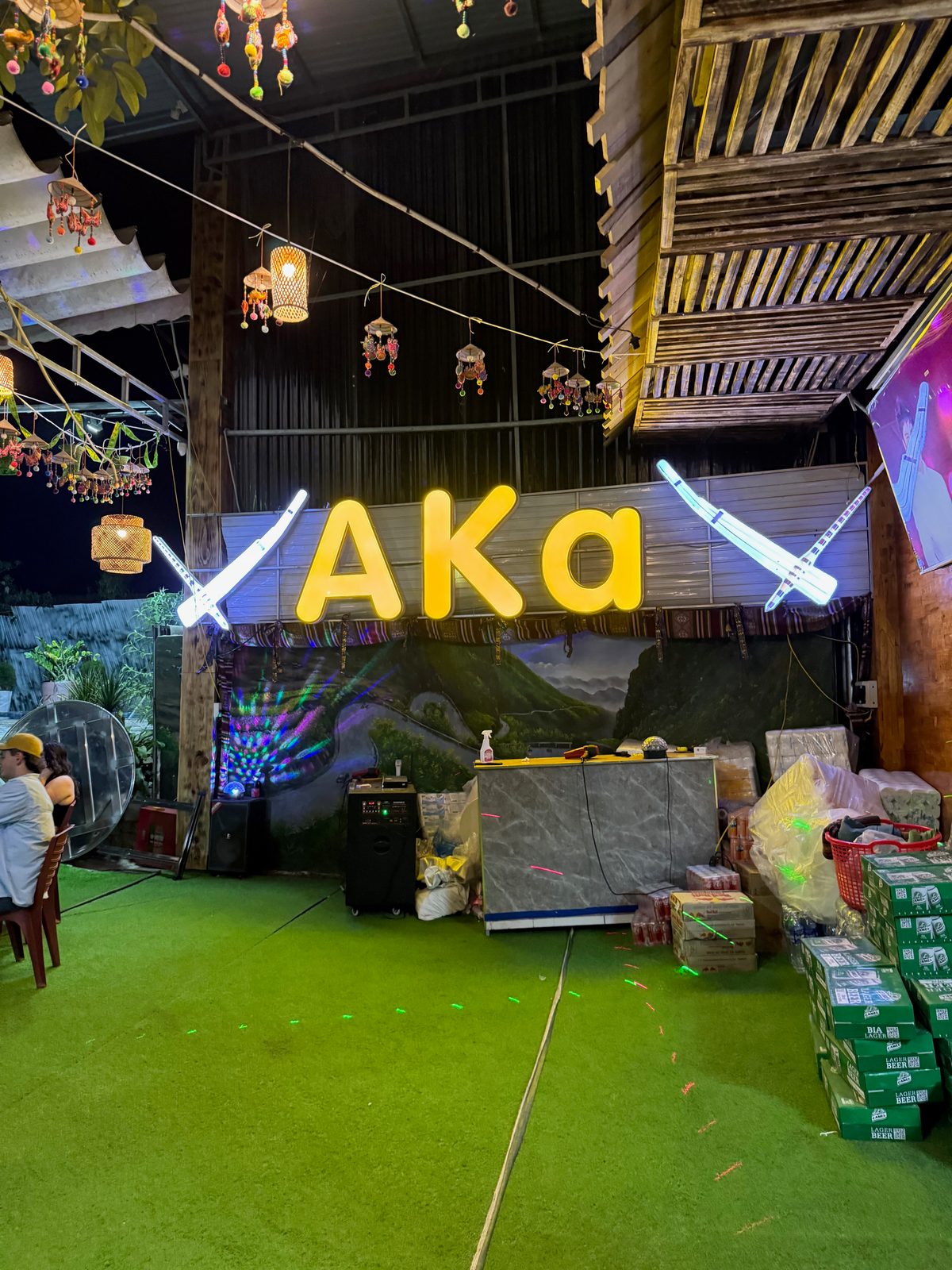 Night market - string lights and neon, Northern Vietnam