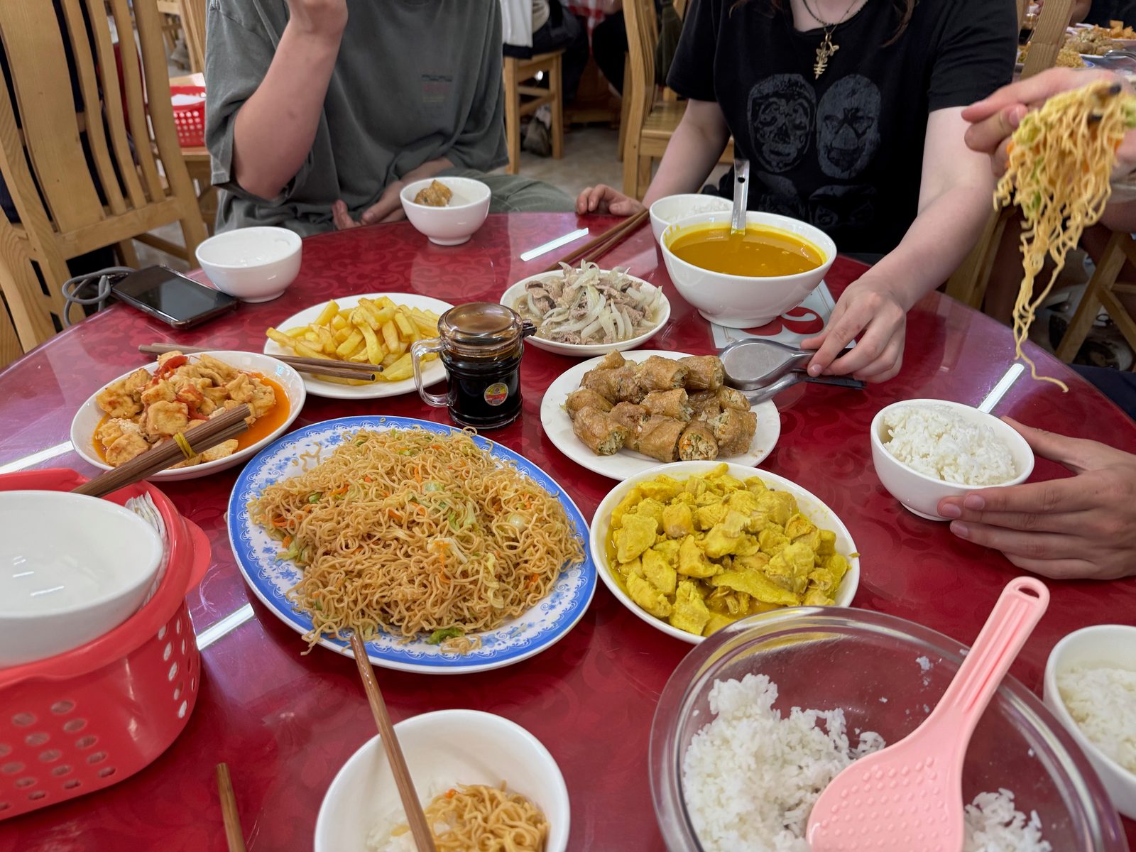 Table spread of Vietnamese dishes - the kind of lunch you don't plan